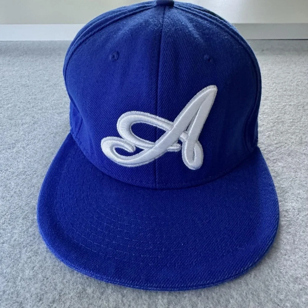 Luxury Headwear Hat Cap Fitted Mens XL Blue A Logo Baseball Embroidered Twill